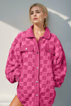 Novah Button Up Fuzzy Checkered Shacket