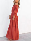 Camille Ruffle Trim Off Shoulder Long Sleeve Maxi Dress