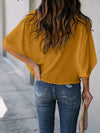 Selene Full Size Cowl Neck Three-Quarter Sleeve Blouse