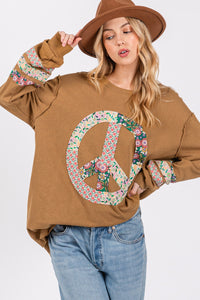 Elowyn Peace Applique Patch Long Sleeve Top