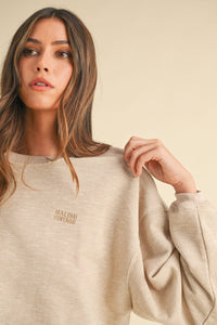 Helena Round Neck Letter Embroidery Crop Sweatshirt