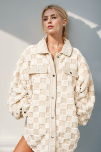 Novah Button Up Fuzzy Checkered Shacket