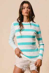 Kayleigh Contrast Striped Asymmetrical Hem Knit Top