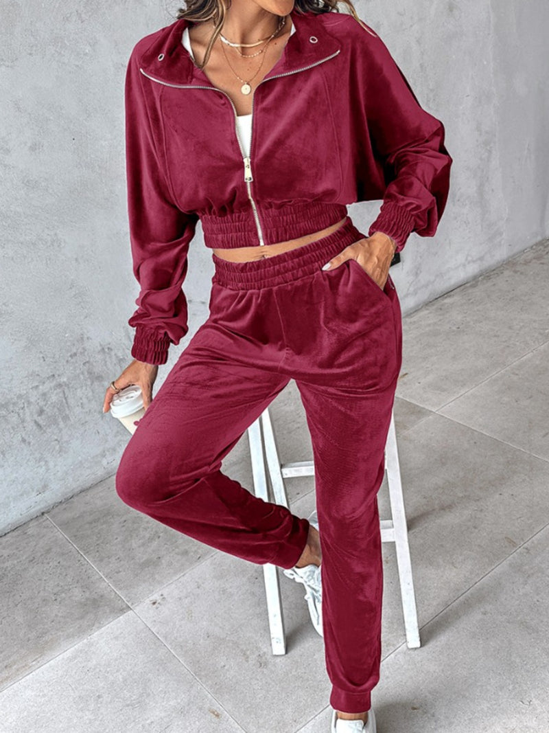 Cecelia Zip Up Long Sleeve Cropped Top and Joggers Set