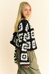 Eliana Two Tone Flower Square Crochet Open Front Cardigan