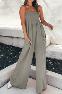 Virginia Smocked Spaghetti Strap Wide Leg Jumpsuit