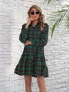 Rhea Ruffle Hem Plaid Button Down Long Sleeve Dress