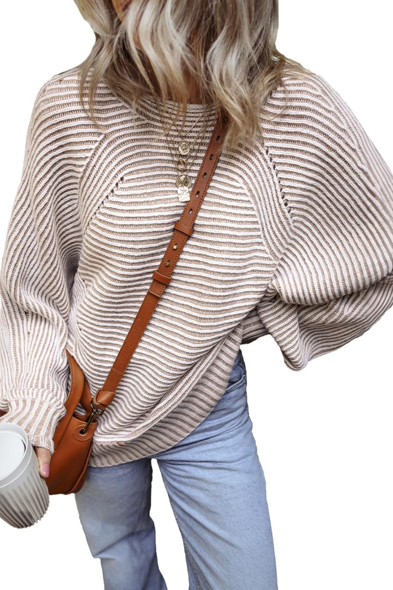 Remington Textured Striped Round Neck Long Sleeve Top