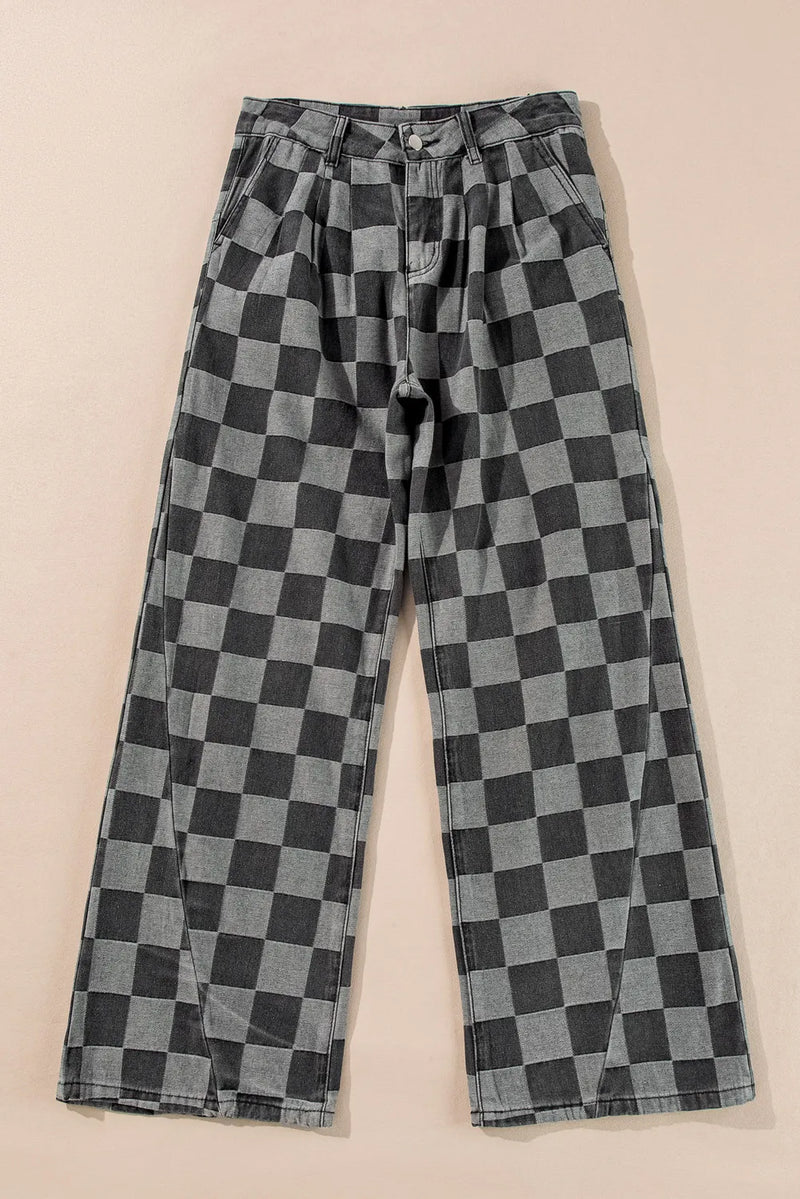 Selene Checkered Wide Leg Jeans with Pockets