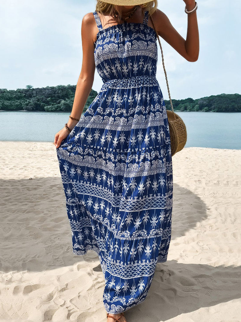 Selah Perfee Printed Square Neck Sleeveless Maxi Dress