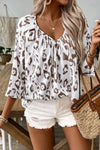 Rylie Leopard V-Neck Three-Quarter Sleeve Blouse