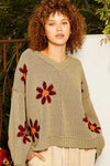 Aniyah V-Neck Floral Pattern Chenille Sweater