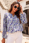 Poppy Printed Notched Balloon Sleeve Blouse