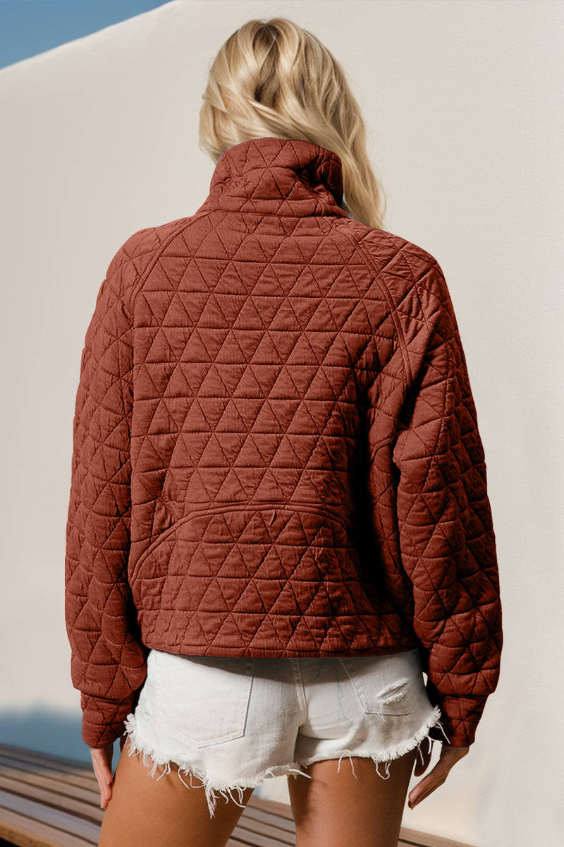 Karina Half Zip Long Sleeve Quilted Sweatshirt with Pocket