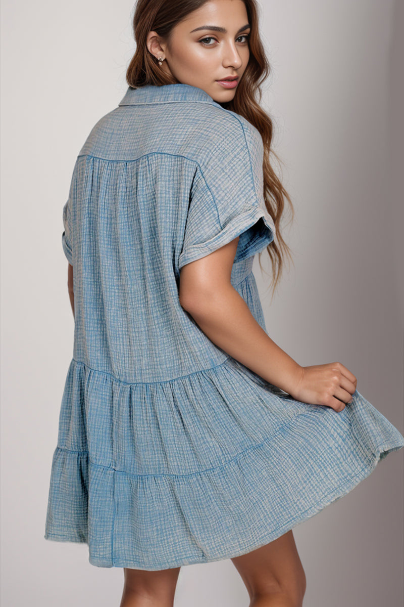 Mylah Tiered Notched Short Sleeve Dress