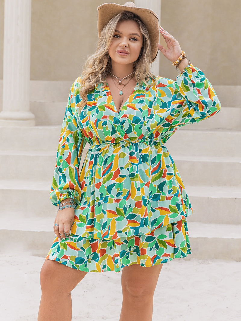 Piper Plus Size Printed Surplice Long Sleeve Mini Dress