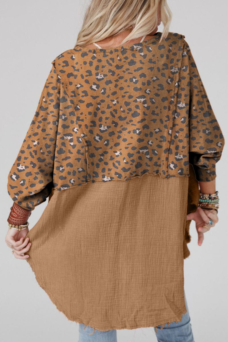 Rayna Textured Leopard Dropped Shoulder Blouse