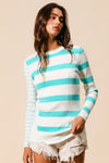 Kayleigh Contrast Striped Asymmetrical Hem Knit Top