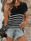 Elaina Striped Round Neck Short Sleeve Knit Top