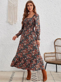 Emmeline Smocked Floral Square Neck Long Sleeve Dress