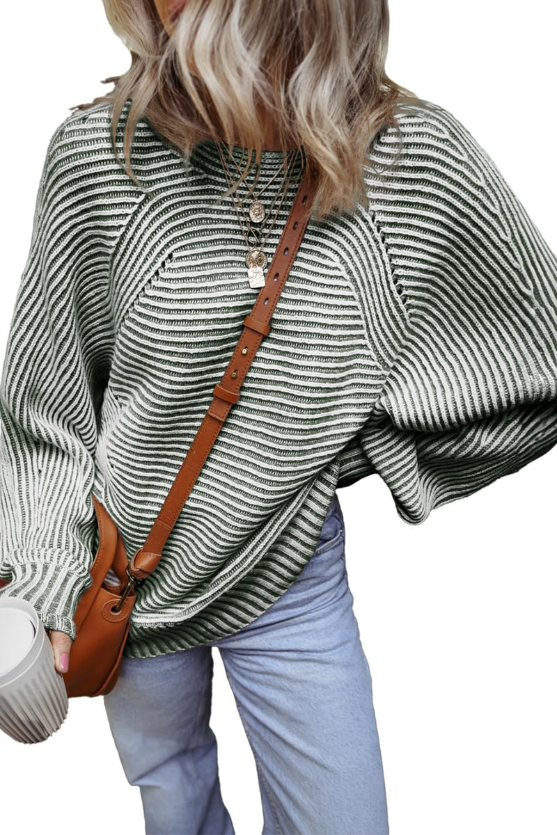 Remington Textured Striped Round Neck Long Sleeve Top