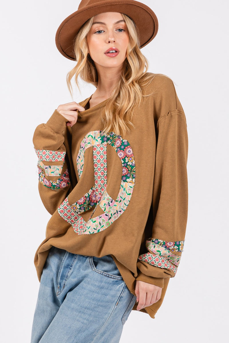 Elowyn Peace Applique Patch Long Sleeve Top