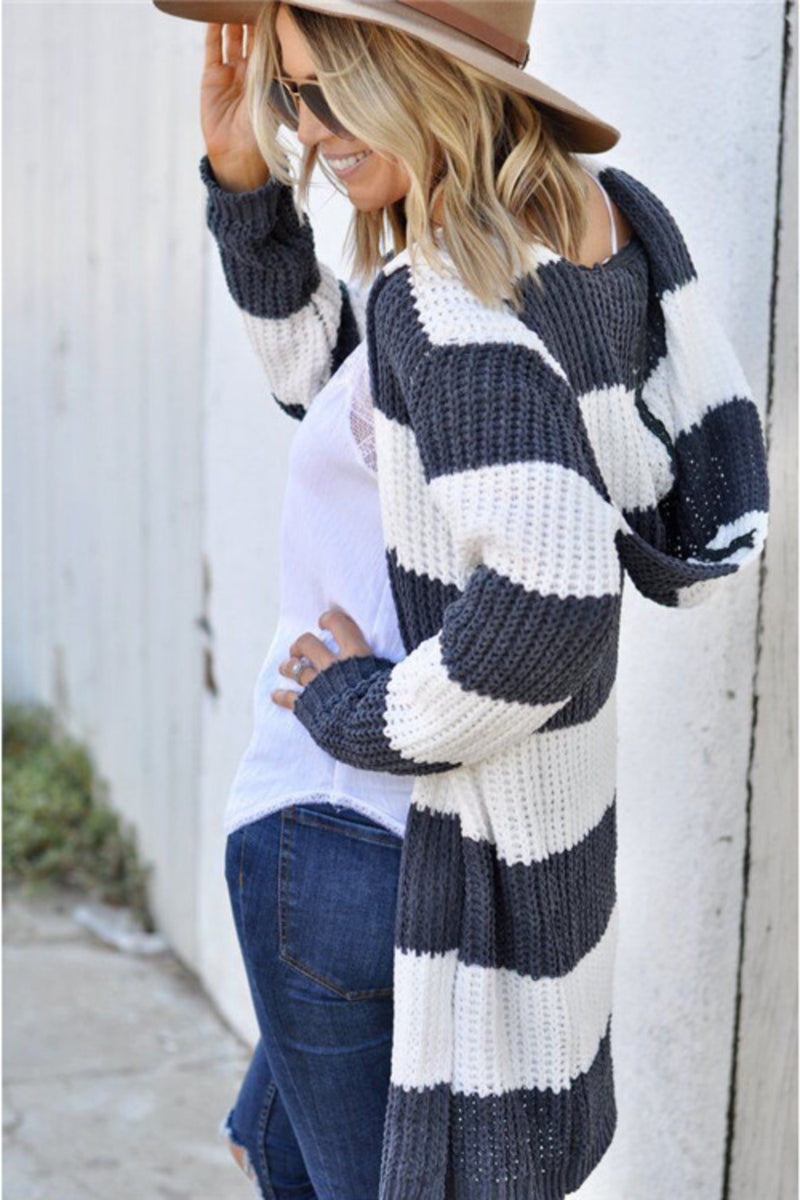 Nylah Contrast Stripes Open Front Long Sleeve Cardigan