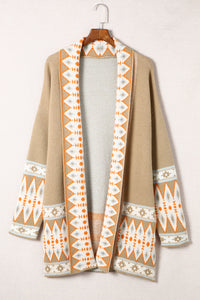 Autumn Geometric Open Front Long Sleeve Cardigan