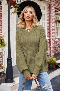 Reagan Ribbed Drop Shoulder Lantern Sleeve Sweater