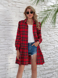 Rhea Ruffle Hem Plaid Button Down Long Sleeve Dress