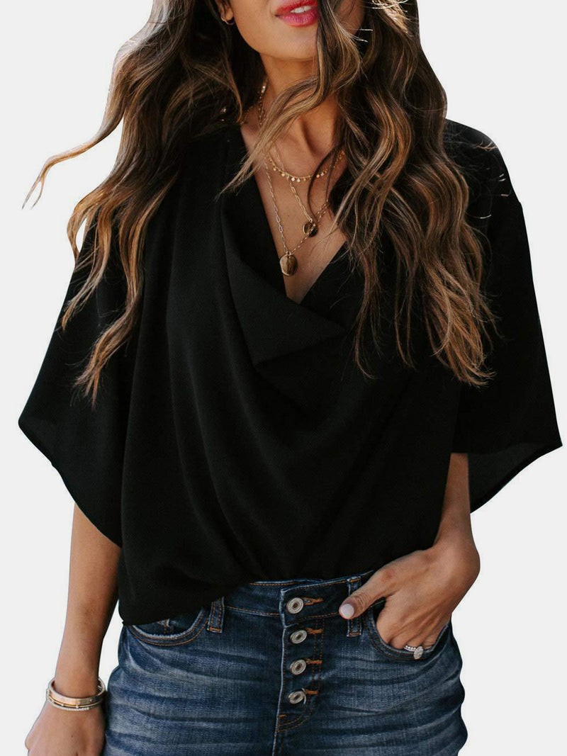 Selene Full Size Cowl Neck Three-Quarter Sleeve Blouse