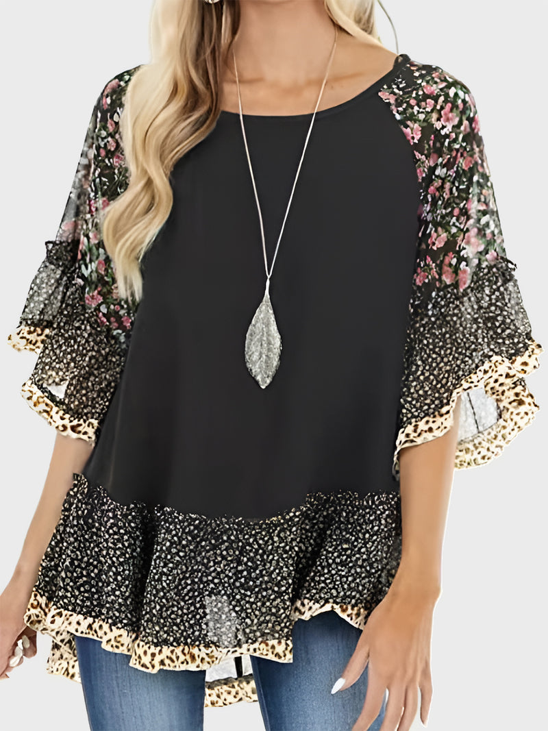 Rosalie Frill Printed Round Neck Half Sleeve Blouse