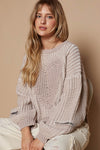 Izabella Round Neck Heart Patch Zipper Point Sleeve Sweater