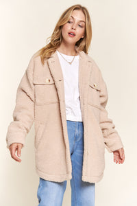 Mavis Teddy Sherpa Button Down Curved Hem Shacket