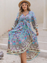 Matilda Plus Size Printed Tie Neck Top and Skirt Set