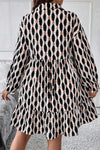 Reyna Plus Size Printed Johnny Collar Long Sleeve Dress