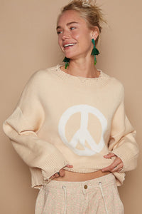 Renata Round Neck Long Sleeve Peace Sign Sweater