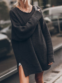 Rylee Round Neck Long Sleeve Slit Sweater