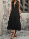 Dani Decorative Button Notched Sleeveless Dress