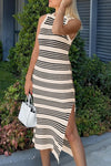 Ariya Slit Striped Round Neck Sleeveless Midi Dress