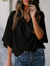 Selene Full Size Cowl Neck Three-Quarter Sleeve Blouse