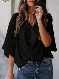 Selene Full Size Cowl Neck Three-Quarter Sleeve Blouse