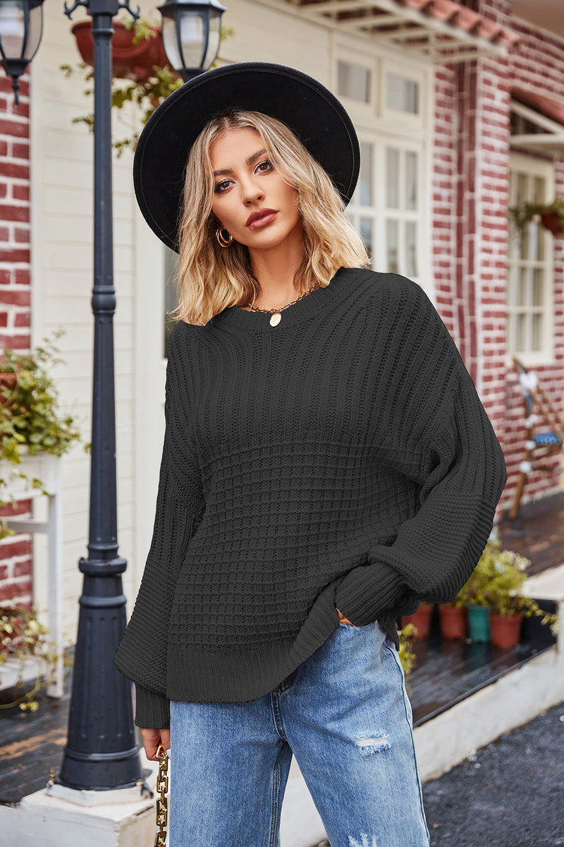 Reagan Ribbed Drop Shoulder Lantern Sleeve Sweater