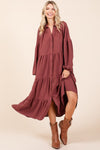 Vada Tiered Button Down Long Sleeve Midi Dress