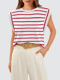 Melissa Striped Round Neck Cap Sleeve T-Shirt