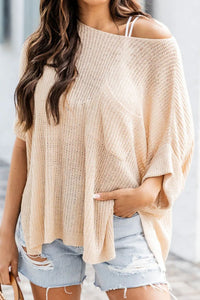 Rebekah Slit Boat Neck Half Sleeve Knit Top