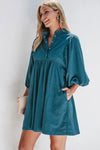 Sevyn Quarter Snap Three-Quarter Sleeve Dress with Pockets