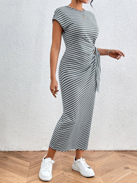 Salma Tied Striped Round Neck Short Sleeve Tee Dress