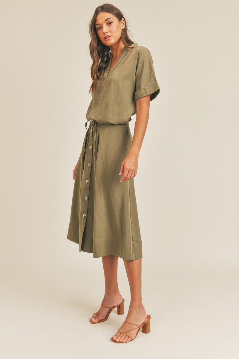 Katalina Short Sleeve Top and Button Down Midi Skirt Set