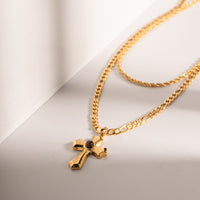 Aliana 18K Gold-Plated Double Layered Cross Necklace